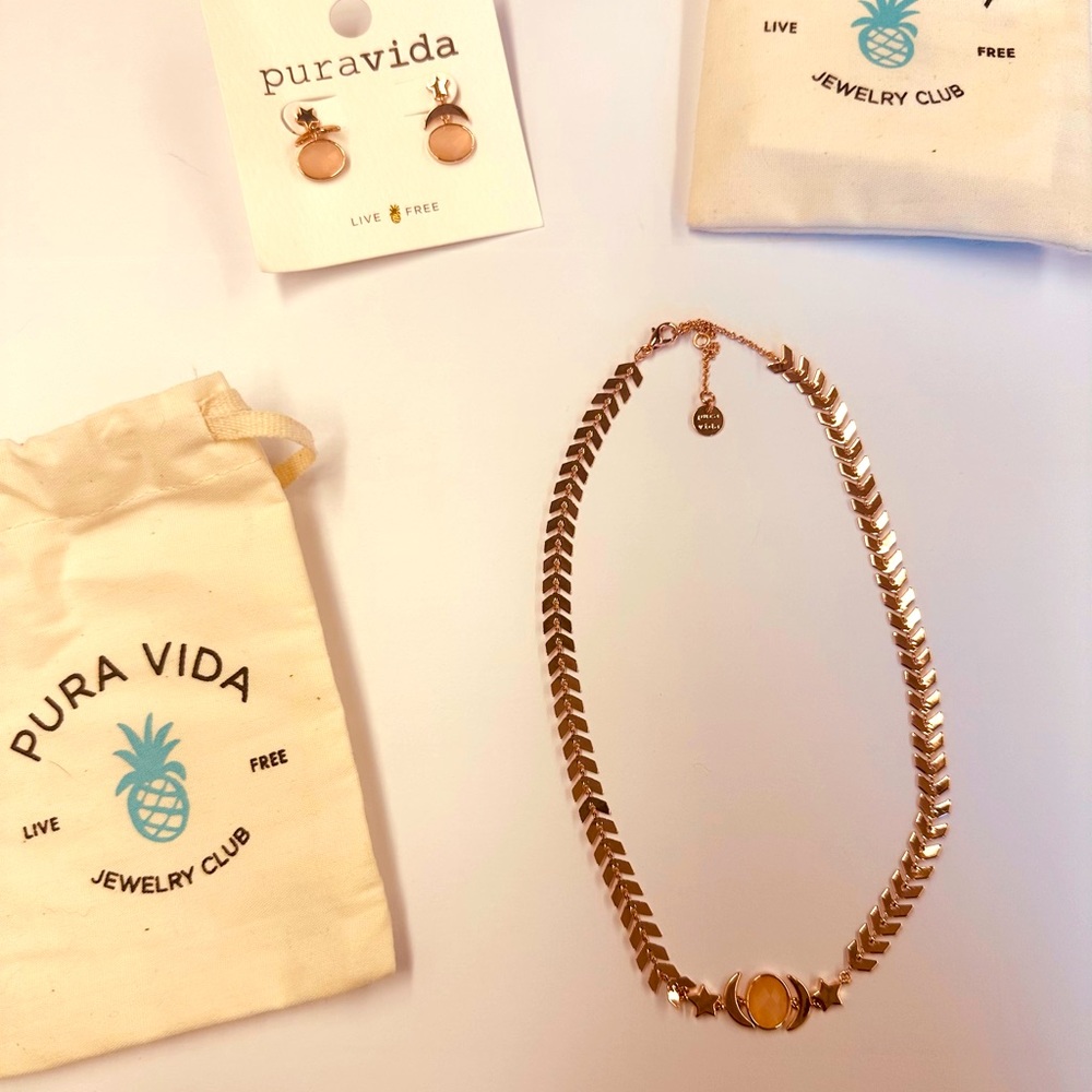 Pura Vida Star & Moon Necklace & Earring Set🌟🌙 - Picture 1 of 7